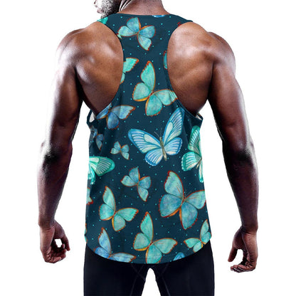 Watercolor Blue Butterfly Pattern Print Training Tank Top