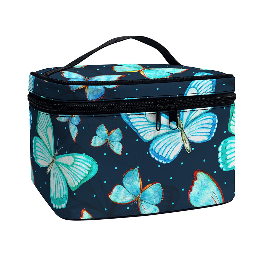 Watercolor Blue Butterfly Pattern Print Travel Makeup Bag