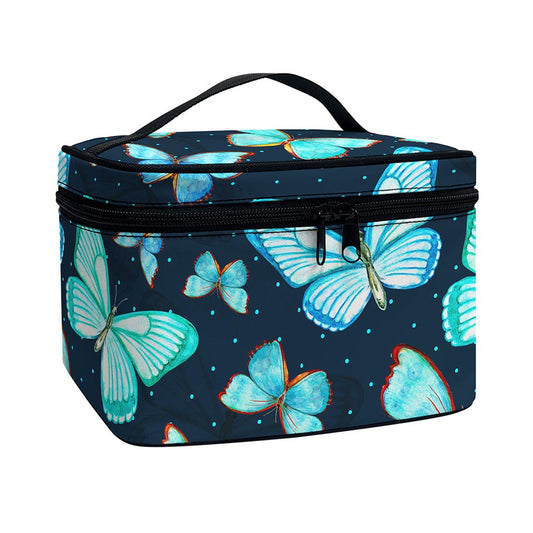 Watercolor Blue Butterfly Pattern Print Travel Makeup Bag