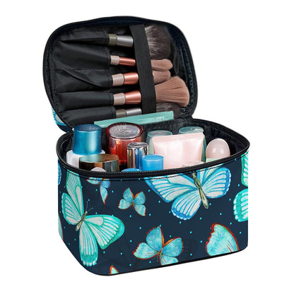 Watercolor Blue Butterfly Pattern Print Travel Makeup Bag