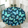 Watercolor Blue Butterfly Pattern Print Waterproof Round Tablecloth