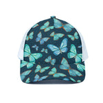 Watercolor Blue Butterfly Pattern Print White Mesh Trucker Cap
