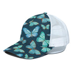 Watercolor Blue Butterfly Pattern Print White Mesh Trucker Cap