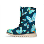 Watercolor Blue Butterfly Pattern Print Winter Boots