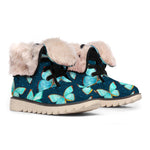 Watercolor Blue Butterfly Pattern Print Winter Boots