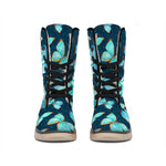 Watercolor Blue Butterfly Pattern Print Winter Boots