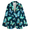 Watercolor Blue Butterfly Pattern Print Women's Blazer