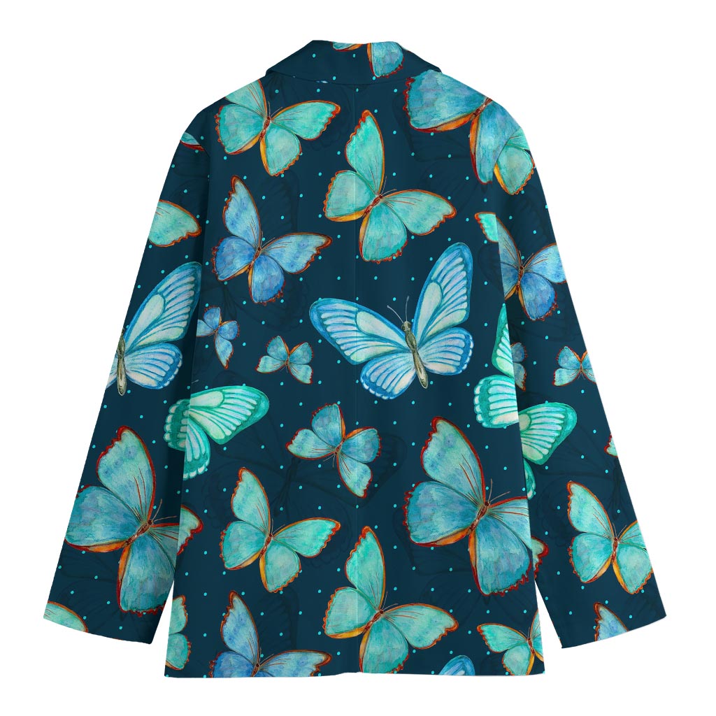 Watercolor Blue Butterfly Pattern Print Women's Blazer