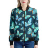 Watercolor Blue Butterfly Pattern Print Women's Bomber Jacket