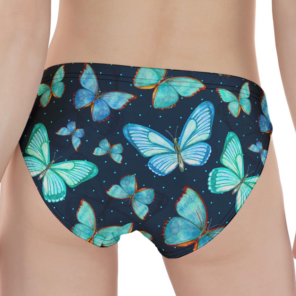 Watercolor Blue Butterfly Pattern Print Women's Panties