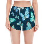 Watercolor Blue Butterfly Pattern Print Women's Split Running Shorts