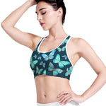 Watercolor Blue Butterfly Pattern Print Women's Sports Bra