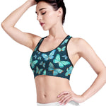 Watercolor Blue Butterfly Pattern Print Women's Sports Bra