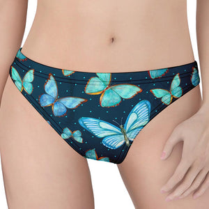 Watercolor Blue Butterfly Pattern Print Women's Thong