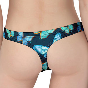 Watercolor Blue Butterfly Pattern Print Women's Thong