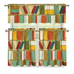 Watercolor Bookshelf Pattern Print 3 Piece Kitchen Curtains