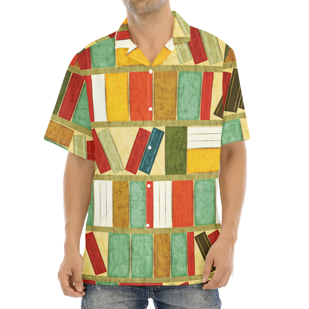 Watercolor Bookshelf Pattern Print Aloha Shirt