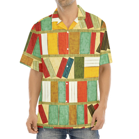 Watercolor Bookshelf Pattern Print Aloha Shirt