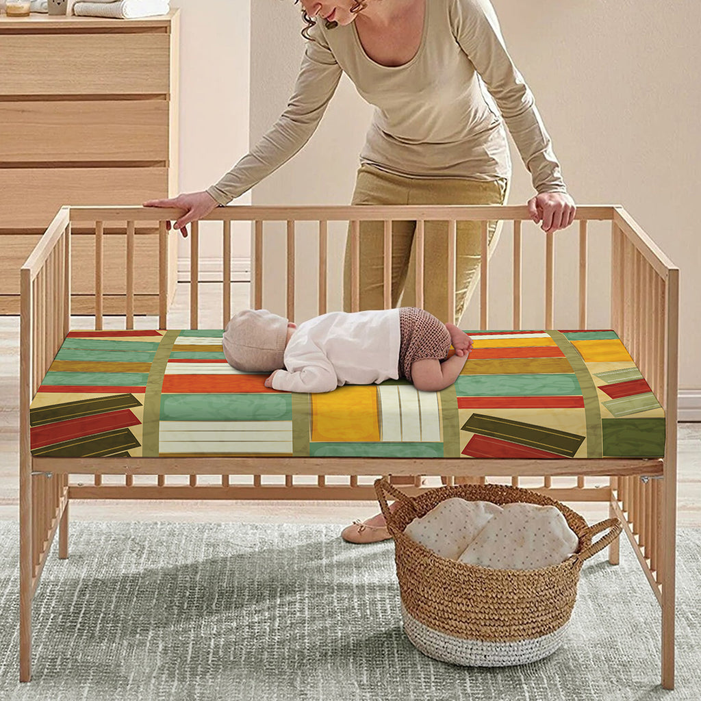 Watercolor Bookshelf Pattern Print Baby Crib Sheet