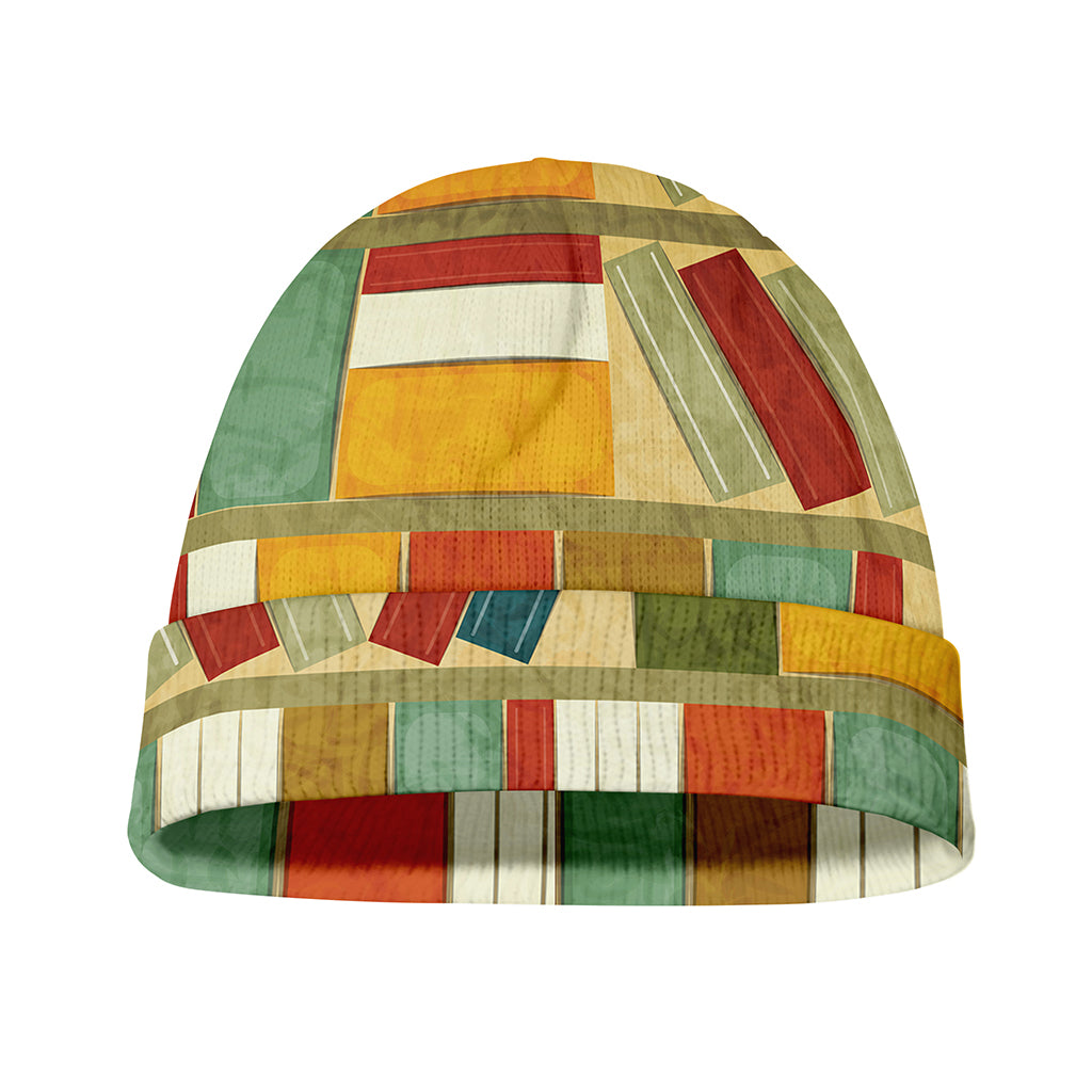 Watercolor Bookshelf Pattern Print Beanie