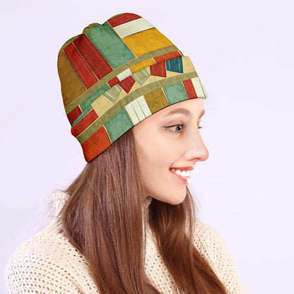 Watercolor Bookshelf Pattern Print Beanie