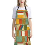 Watercolor Bookshelf Pattern Print Bib Apron With Pocket