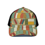 Watercolor Bookshelf Pattern Print Black Mesh Trucker Cap