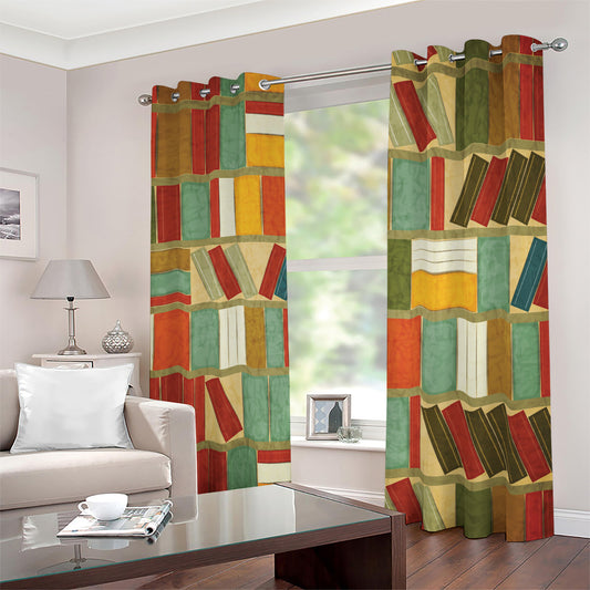Watercolor Bookshelf Pattern Print Blackout Grommet Curtains