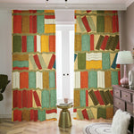 Watercolor Bookshelf Pattern Print Blackout Pencil Pleat Curtains
