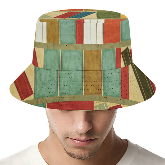 Watercolor Bookshelf Pattern Print Bucket Hat
