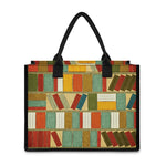 Watercolor Bookshelf Pattern Print Canvas Tote Bag
