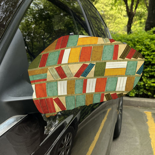 Watercolor Bookshelf Pattern Print Car Side Mirror Covers