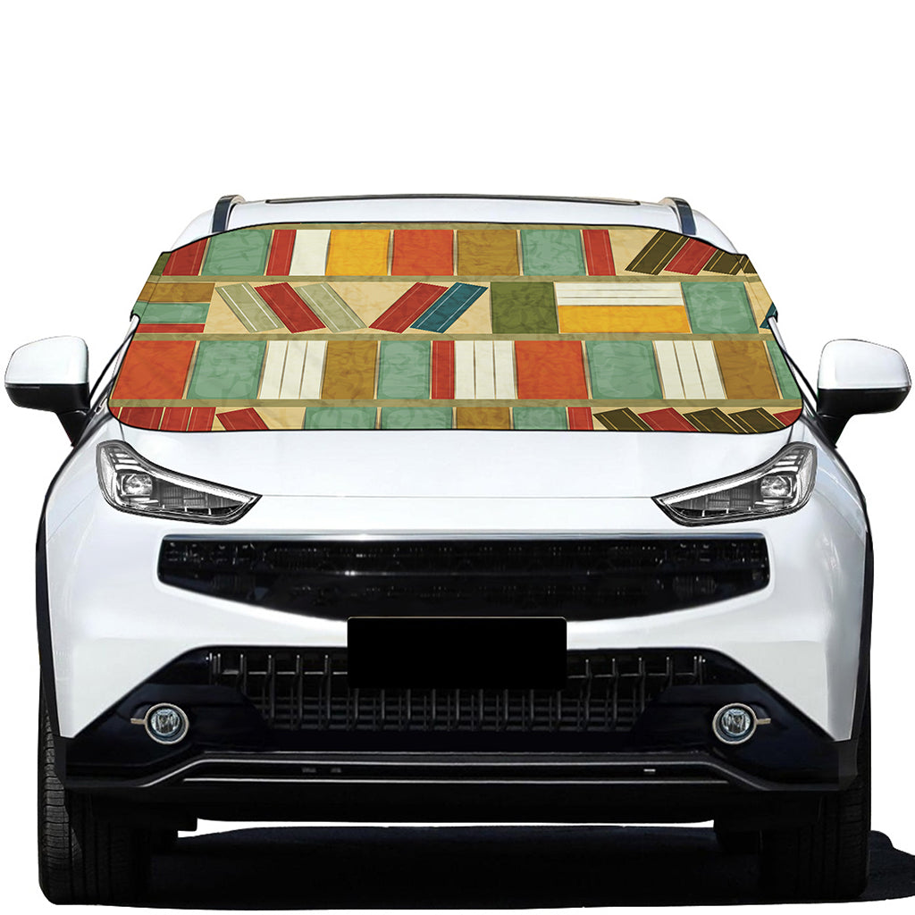 Watercolor Bookshelf Pattern Print Car Windshield Snow Cover