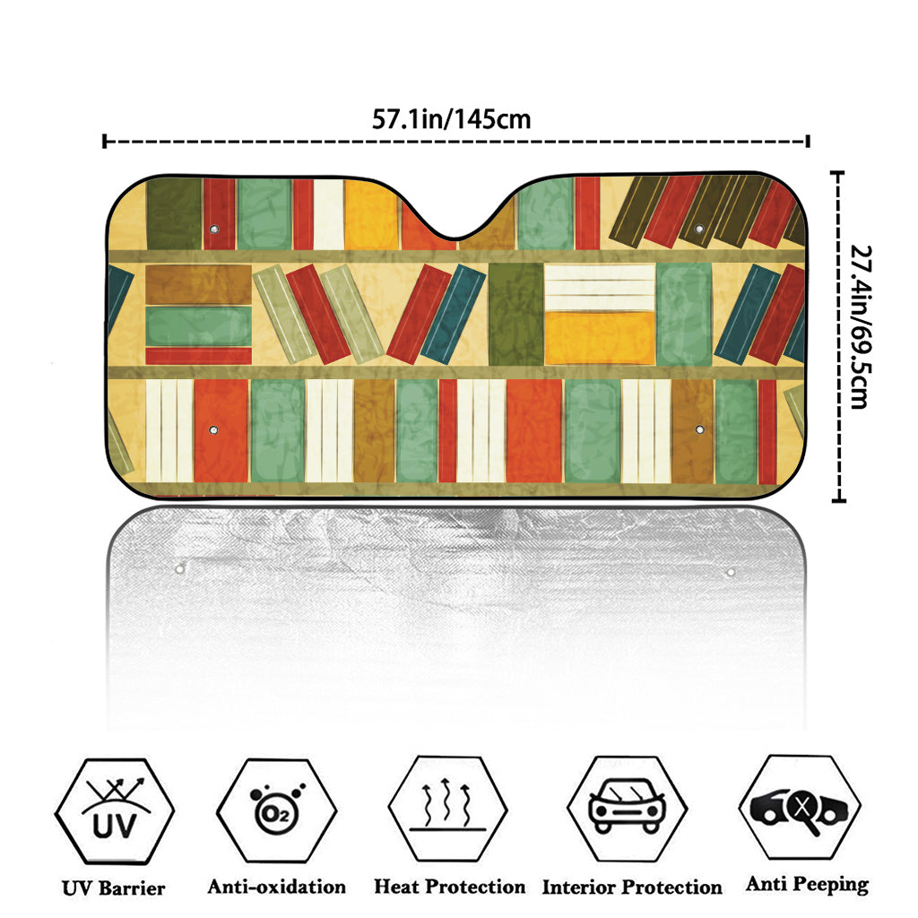 Watercolor Bookshelf Pattern Print Car Windshield Sun Shade