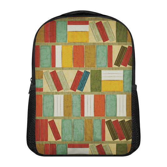 Watercolor Bookshelf Pattern Print Casual Backpack