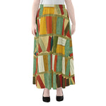 Watercolor Bookshelf Pattern Print Chiffon Maxi Skirt