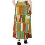 Watercolor Bookshelf Pattern Print Chiffon Maxi Skirt