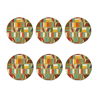 Watercolor Bookshelf Pattern Print Coaster Set