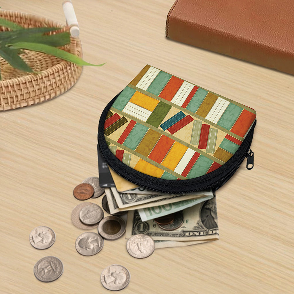 Watercolor Bookshelf Pattern Print Coin Purse