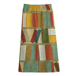 Watercolor Bookshelf Pattern Print Cotton Front Slit Maxi Skirt