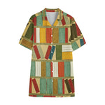 Watercolor Bookshelf Pattern Print Cotton Hawaiian Shirt