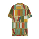 Watercolor Bookshelf Pattern Print Cotton Hawaiian Shirt