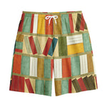 Watercolor Bookshelf Pattern Print Cotton Shorts