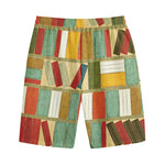 Watercolor Bookshelf Pattern Print Cotton Shorts