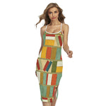 Watercolor Bookshelf Pattern Print Cross Back Cami Dress
