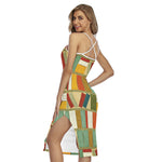 Watercolor Bookshelf Pattern Print Cross Back Cami Dress