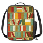 Watercolor Bookshelf Pattern Print Crossbody Lunch Bag