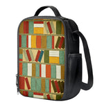 Watercolor Bookshelf Pattern Print Crossbody Lunch Bag