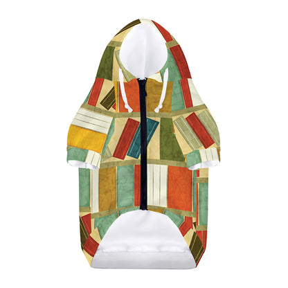 Watercolor Bookshelf Pattern Print Dog Zip Up Hoodie