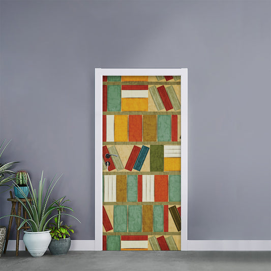 Watercolor Bookshelf Pattern Print Door Sticker